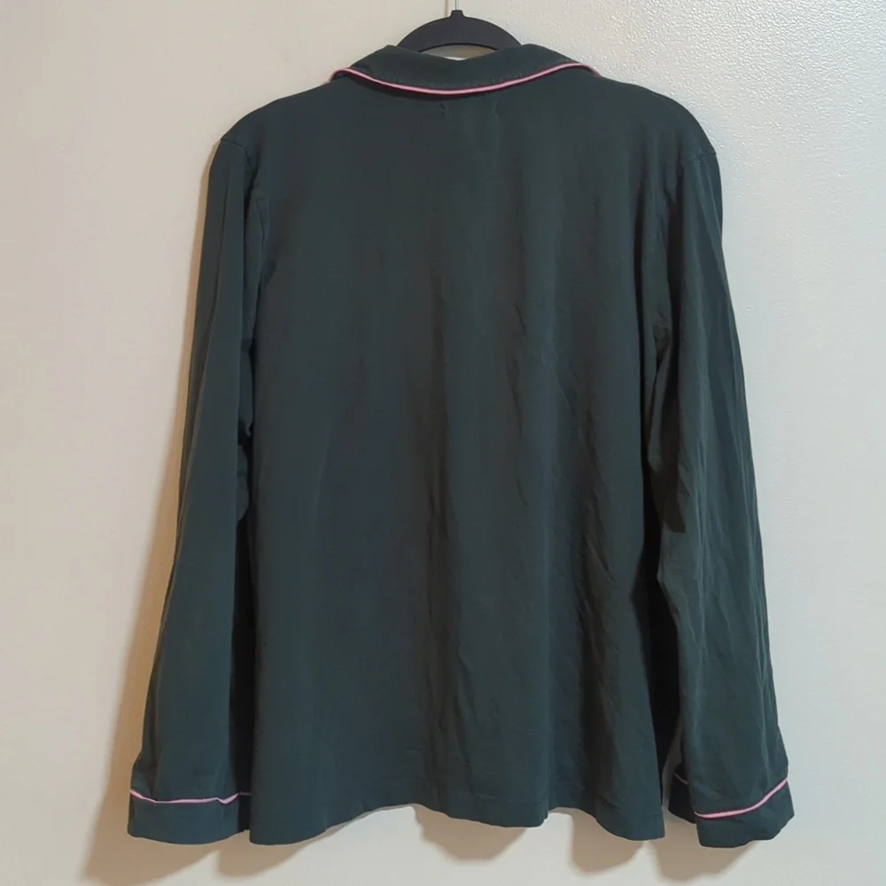 Madewell‎ Dark Green Pink Contrast Button Front Collar Long Sleeve Pajama Top XL